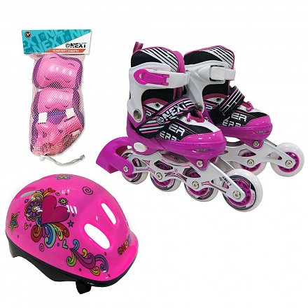 Набор: ролики раздвижные, алюминиевая рама, ABEC-7, колеса PU, размер 27-30, с защитой и шлемом в ранце 