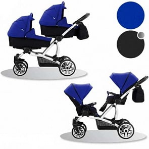 Детская коляска для двойни 2 в 1 – Bebetto 42, шасси белая/BIA 399 (Bebetto, WB011_399)