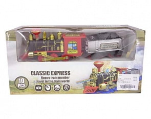 Железная дорога - Классический экспресс, 10 деталей, свет и звук (Junfa, 2863B)