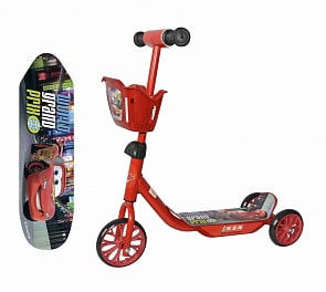 Самокат 3х-колёсный Disney Тачки, с корзинкой, колеса пвх 150 и 120 мм. (1toy, Т59977) Самокат 3х-колёсный Disney Тачки, с корзинкой, колеса пвх 150 и 120 мм. (1toy, Т59977)