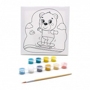 Раскраска на холсте - Медвежонок на скейте, 20 х 20 см (Развивашки, Р3070)