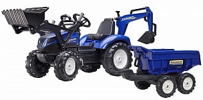 Трактор-экскаватор педальный с ковшом и прицепом синий 220 см (Falk, FAL 3090W)
