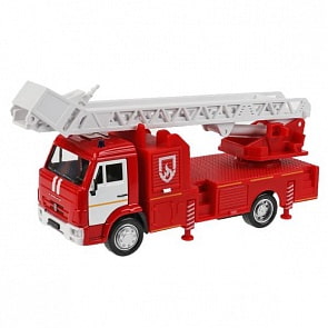 Машина Пожарная Kamaz свет-звук 17 см двери открываются подвижные детали инерционная металлическая (Технопарк, KAMFIR-15SLFIR-RDWH)
