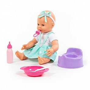 Пупс Забавный 35 см с соской + аксессуары 4 элемента, в коробке (Полесье, 78346)