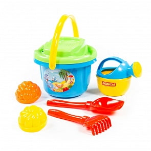 Набор №197: ведро большое, ситечко большое, лопатка №5, грабельки №5, 2 формочки, лейка малая №4 (Полесье, 8969)