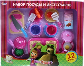 Набор посуды «Маша и медведь», 12 предметов (Играем вместе, B904956-Rsim)