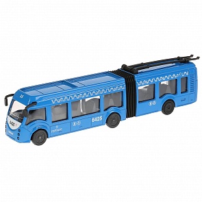 Троллейбус металлический новый с резинкой, длина 19 см., свет и звук, инерционный (Технопарк, SB-18-11WB)