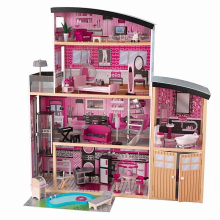 Большой искрометный кукольный дом с мебелью для Барби – Сияние 