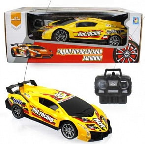 Машина на радиоуправлении Спортавто, 1:24, 20 см, свет, желтая (1toy, Т13843)