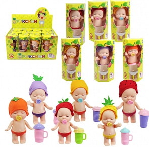Пупсы из серии Фруксики, 10 см., пвх, с бутылочкой, пьет-писает, 6 видов (1toy, Т15077)