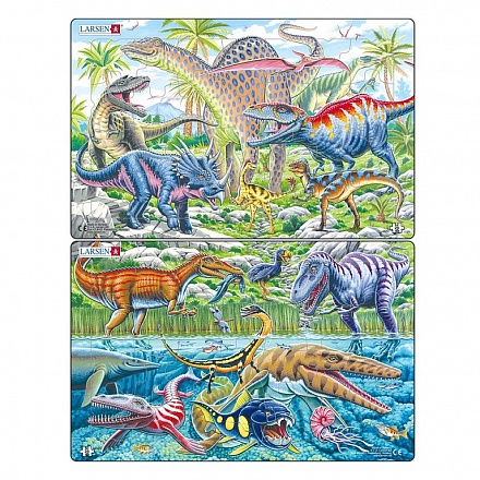 Пазл Дикая природа во времена динозавров 28 элементов 2 вида 