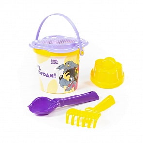 Набор Ну, Погоди! №2: ведро малое с наклейкой, совок №2, грабельки №2, ситечко-цветок (Полесье, 83227) (ассортимент)