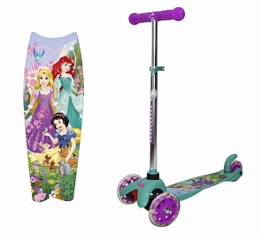 Самокат трехколесный серия Принцессы Дисней, PU колеса со светом, регулируемый алюминиевый руль (1Toy, Т11413Н)