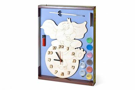 Часы с циферблатом под роспись – Слоник, с красками 
