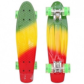 171208 Скейтборд Classic 26"YWHJ-28 со светящимися колесами, цвет зеленый/оранжевый/красный (RT, 6444RT)