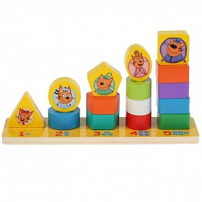 Пирамидка деревянная - Три кота - Мама, Папа, я (Буратино, 1009-CATS)