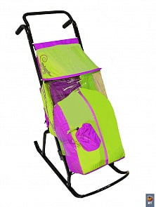 Санки-коляска Снегурочка 2-Р1 – Снежинки, сиреневый-салатовый (RT, 3534RT)