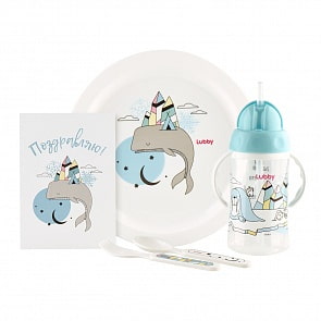 Набор посуды для кормления - Арктика, поильник тарелка приборы от 6 месяцев, полипропилен (Lubby, 21386/24/6)