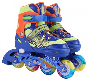 Коньки роликовые раздвижные, со светом, S (31-34), синие (1toy, Т14955)