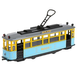 Модель Трамвай Ретро 17 см свет-звук двери открываются инерционная металлическая (Технопарк, TRAMMC1-17SL-BU) - миниатюра