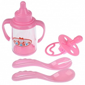 Набор для пупса Карапуз 4 предмета: соска, поильник, ложечки (Карапуз, B1515005-1-RU)