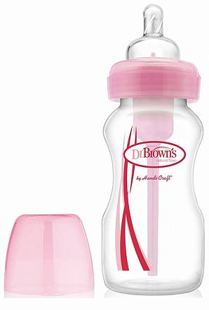 Бутылочка противоколиковая с широким горлышком Natural Flow®, розовая, 270 мл 