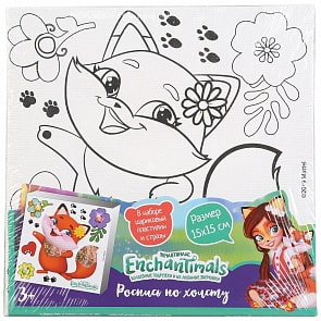 Набор для творчества Холст для росписи Enchantimals. Флик Лис, стразы и шариковый пластилин, 15 х 15 см (MultiArt, 26724-EN)