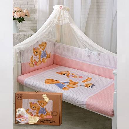 Комплект в кроватку – Sweety Bear, 7 предметов, розовый 