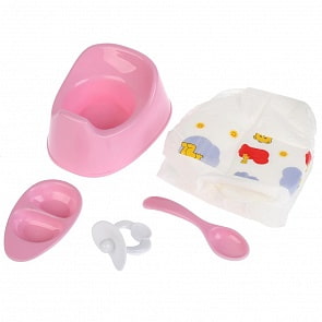 Набор для пупса, 5 предметов: горшок, памперс, соска, тарелка, ложка (Карапуз, B1716195-RU)