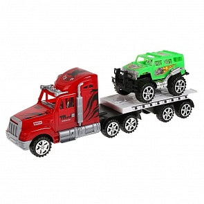 Инерционный трейлер с машинкой, разные цвета (B1677399) (ассортимент)