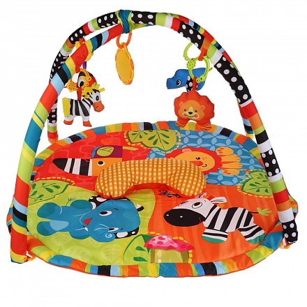 Детский игровой коврик – Джунгли, с подушкой и мягкими игрушками на подвеске 