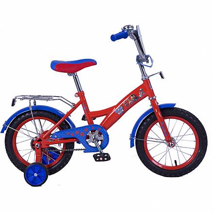 Велосипед детский - Щенячий патруль, красно-голубой со страховочными колесами 