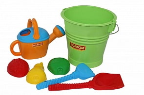 Набор №535: ведро №5, лопата №6, грабли №6, 3 формочки-фрукты, лейка №8 (Полесье, 51882)