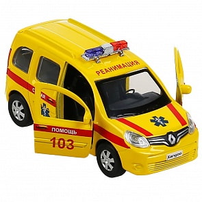 Машина Реанимация Renault Kangoo 12 см желтая двери и багажник открываются (Технопарк, KANGOO-12AMB-YE)