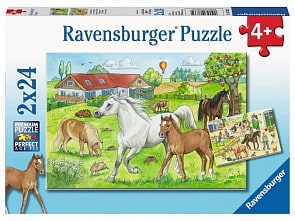Пазл - Выгул лошадок, 2 пазла по 24 детали (Ravensburger, 07833)