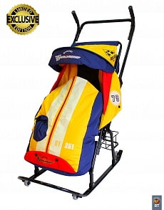 Санки-коляска Герда 42-Р5 с 4 колесиками и корзинкой «Тачки» Эксклюзив. Сине-желтый (RT, 3925RT)