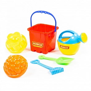 Набор №260: ведро-крепость малое, лопатка малая №3, грабельки малые №3, 2 формочки, лейка малая №3 (Полесье, 5174)