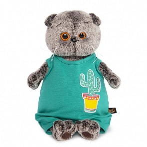 Мягкая игрушка – Басик в изумрудном комбинезоне с кактусом, 19 см (Budi Basa, Ks19-100)