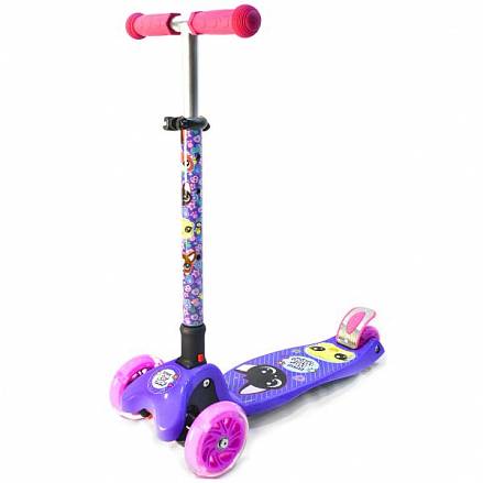 Трехколесный складной самокат – Pet Shop, светящиеся колеса 12 и 8 см, фиолетовый 