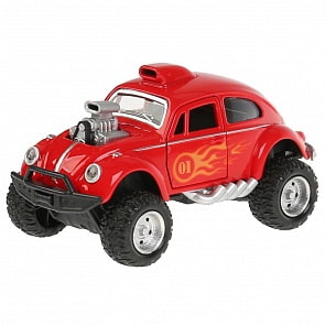 Машина металлическая Хотрод, длина 12 см, открываются двери, свет-звук, инерционная, цвет красный (Технопарк, FY618-SL-RD)