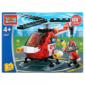Конструктор Пожарный вертолет, с фигуркой, 77 деталей (Город мастеров, 3537-KK)