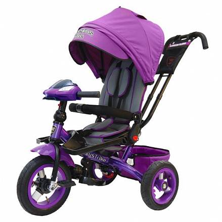 Велосипед 3-колесный цвет – фиолетовый, с резиновыми надувными колесами 12 и 10 дюймов, складной руль, светомузыкальная панель 