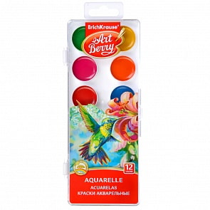 Краски акварельные - ArtBerry с УФ защитой яркости, 12 цветов в промо наборе + кисть в подарок (ErichKrause, 47631ЕК)
