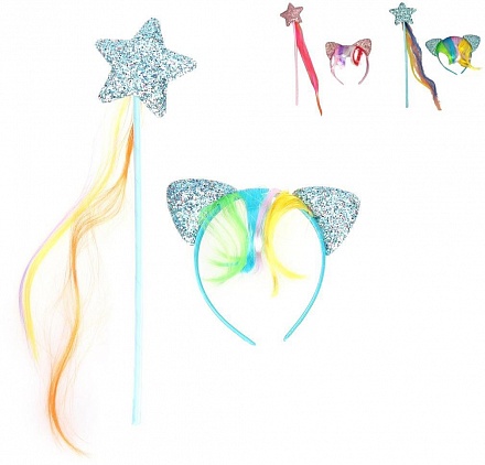 Карнавальный набор Единорог с ободком и палочкой, разные цвета 