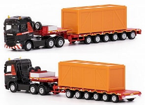Тягач Mammoet Toys Scania Streamline Highline 6x4 + Semi Low Loader 6 Axle + коробка для перевозки оборудования (Полесье, 71-2028)