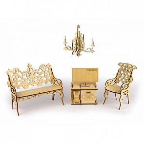 Конструктор - Мебель для кукол - Гостиная с зоной ТВ и люстрой для кукол Барби (Теремок, КМБ-11)