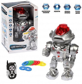 Робот р/у, ИК управление, свет, звук, стреляет м/дисками 12 шт., эл.пит. АА*6шт.не вх.в комплект