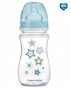 Бутылочка PP EasyStart с широким горлышком антиколиковая, 240 мл, 3+ Newborn baby, голубой (Canpol, 250930098)