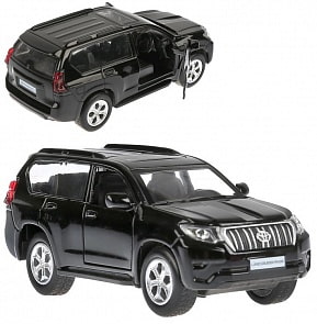 Металлическая инерционная модель – Toyota Prado, 12 см, открываются двери, черный, свет и звук (Технопарк, PRADO-BK-SL)