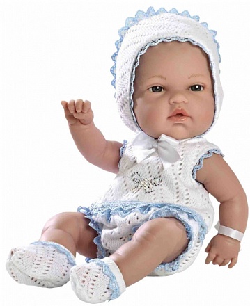 Кукла из коллекции Elegance – Пупс виниловый в бело-голубом костюмчике со стразами Swarowski, 33 см 